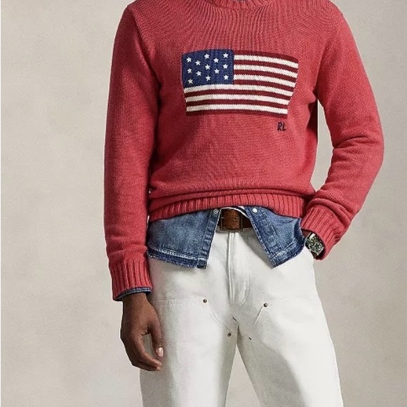 Ralph Lauren Sweaters - NWT Unisex Ralph Lauren Red Crewneck Sweater with American Flag Size M